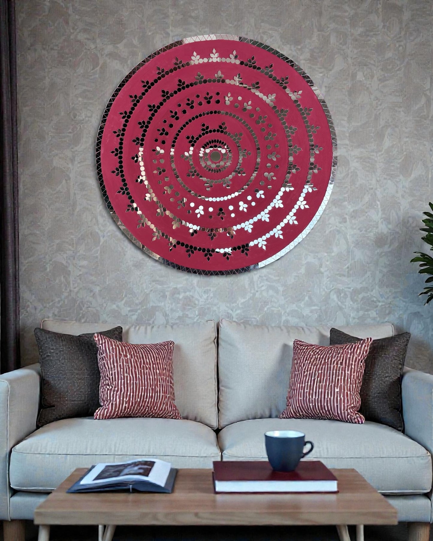 Rose Radiance | Handcrafted Round Mirror Mosaic Wall Hanging