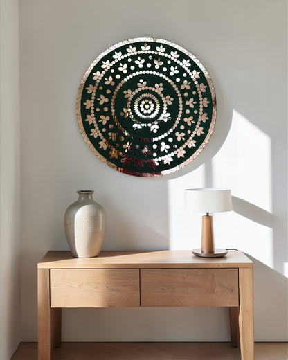 Rose Radiance | Handcrafted Round Mirror Mosaic Wall Hanging