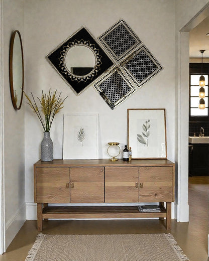 Black & Gold Mandala Diamond Style Mirror Mosaic Wall Hanging– 4-Piece Set by Mirroza