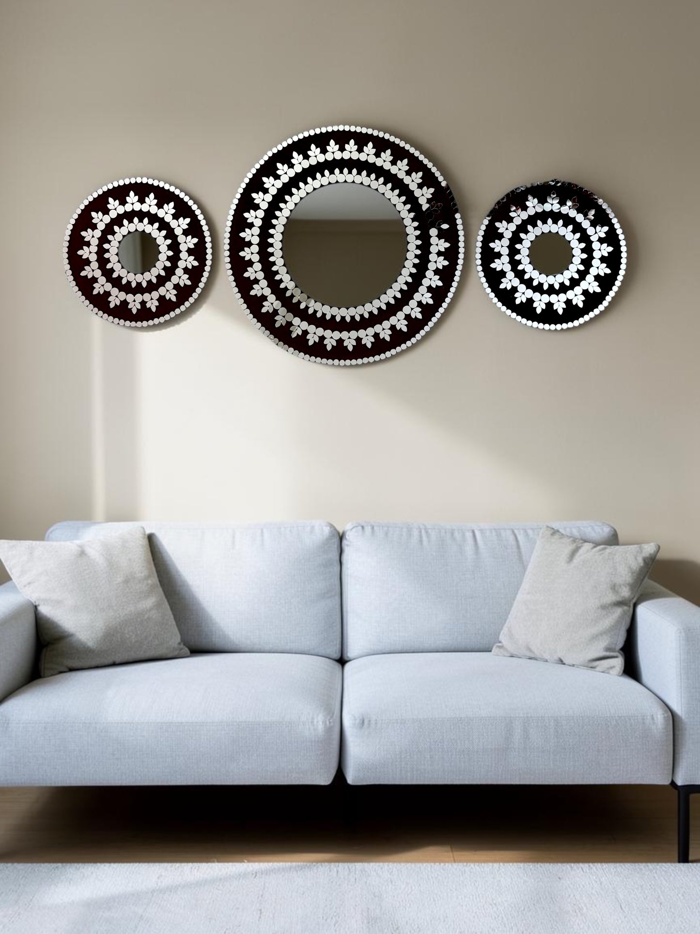 Midnight Bloom 3-Piece Mirror Mosaic Wall Hanging Set | Handmade By Mirroza