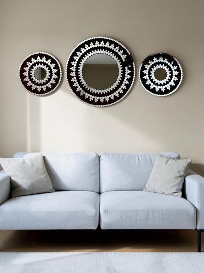 Midnight Bloom 3-Piece Mirror Mosaic Wall Hanging Set | Handmade By Mirroza