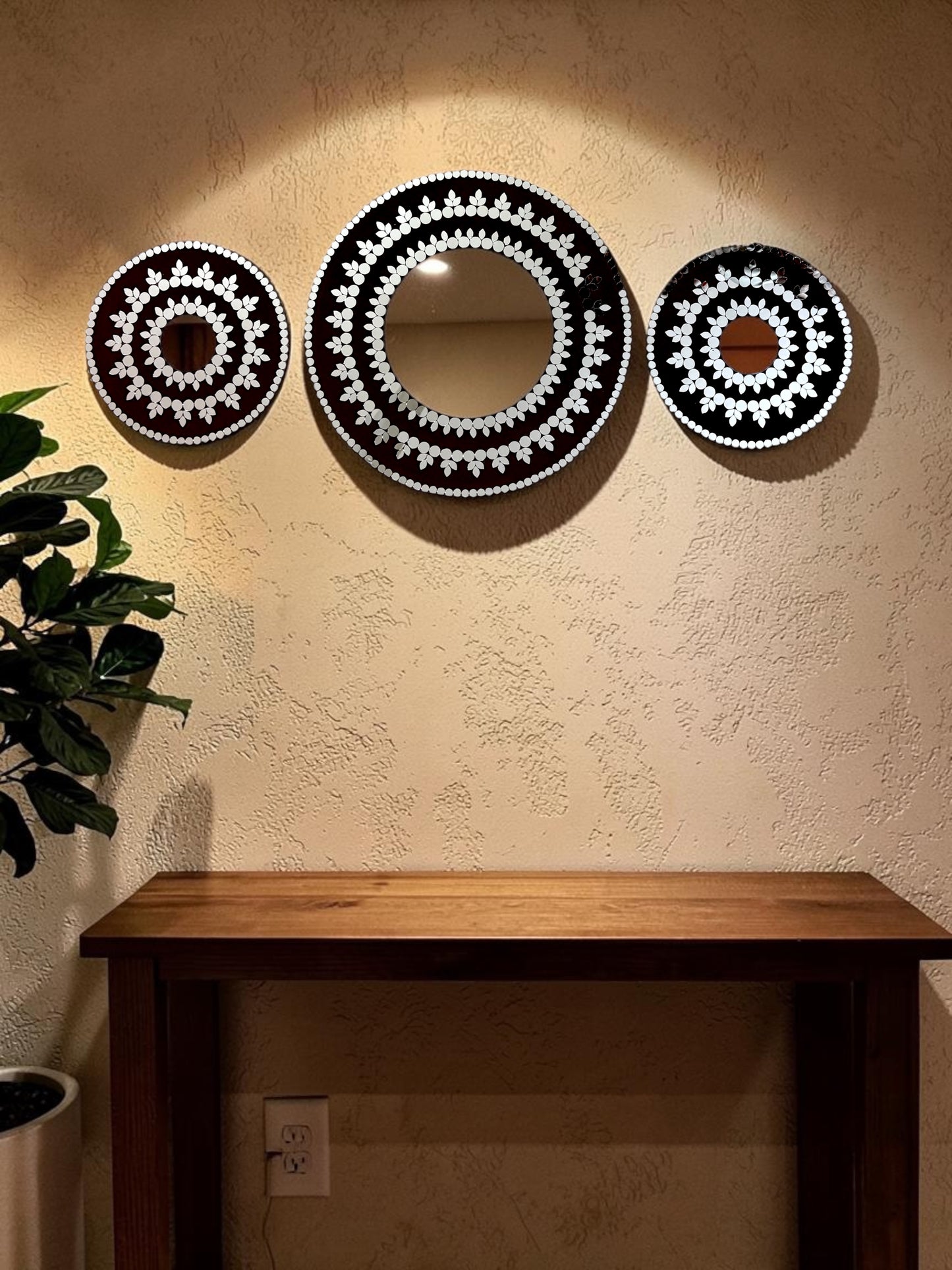 Midnight Bloom 3-Piece Mirror Mosaic Wall Hanging Set | Handmade By Mirroza