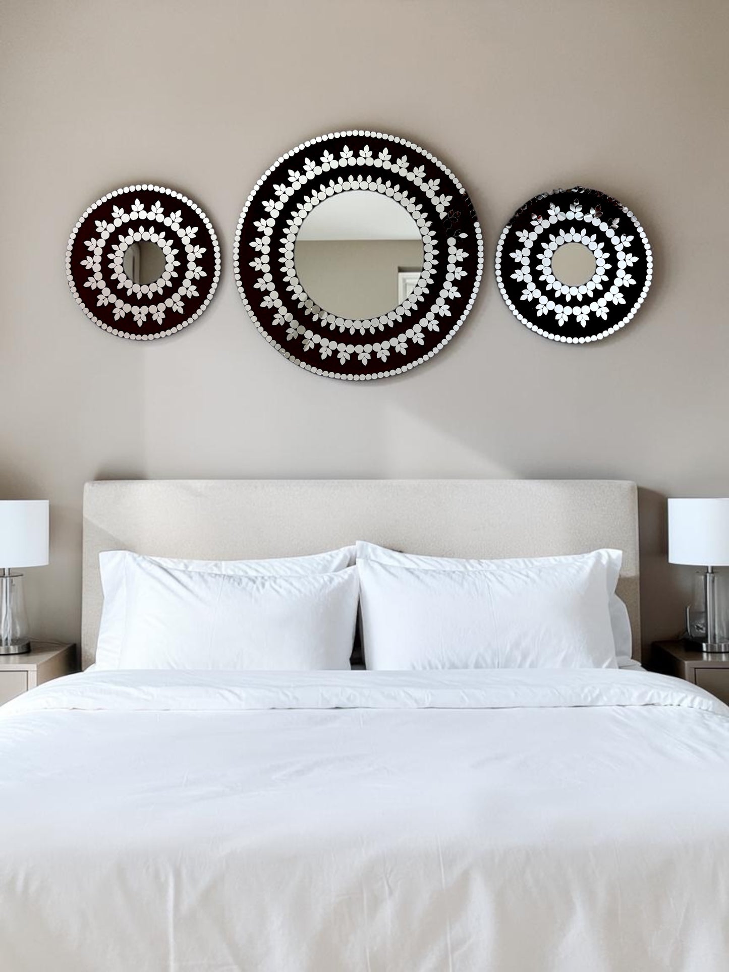 Midnight Bloom 3-Piece Mirror Mosaic Wall Hanging Set | Handmade By Mirroza