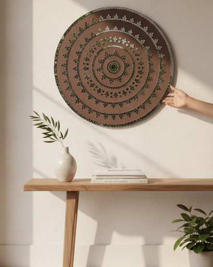 Rose Radiance | Handcrafted Round Mirror Mosaic Wall Hanging