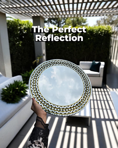 Handcrafted Black & Gold Round Mirror Mosaic Wall Hanging by Mirroza