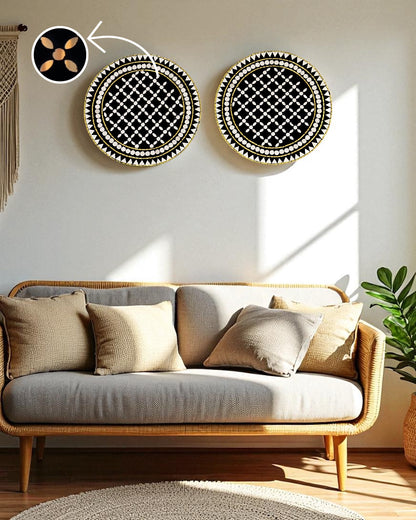 Black & Gold Mandala Mirror Mosaic Wall Hangings – 2-Piece Round Set