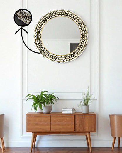 Handcrafted Black & Gold Round Mirror Mosaic Wall Hanging by Mirroza