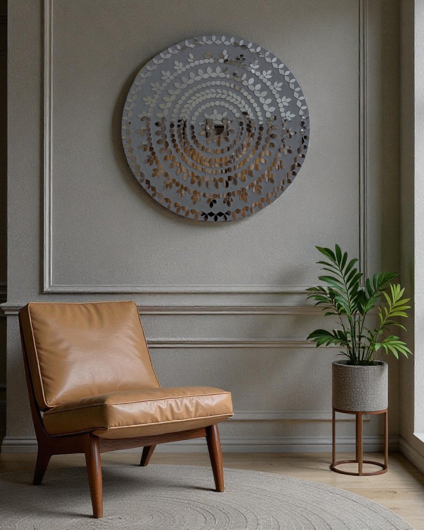 White Bloom – Handcrafted Round Mosaic Mirror Wall Art | Mirroza