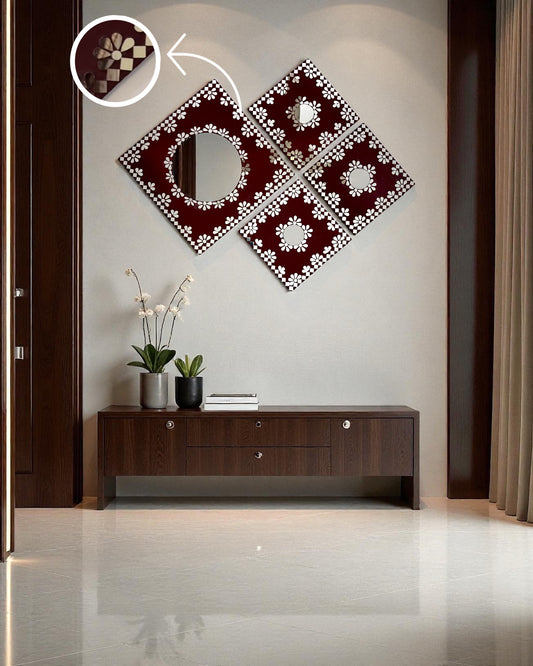 Midnight Merlot 4-Piece Mirror Mosaic Wall Hanging Set | Handcrafted by Mirroza