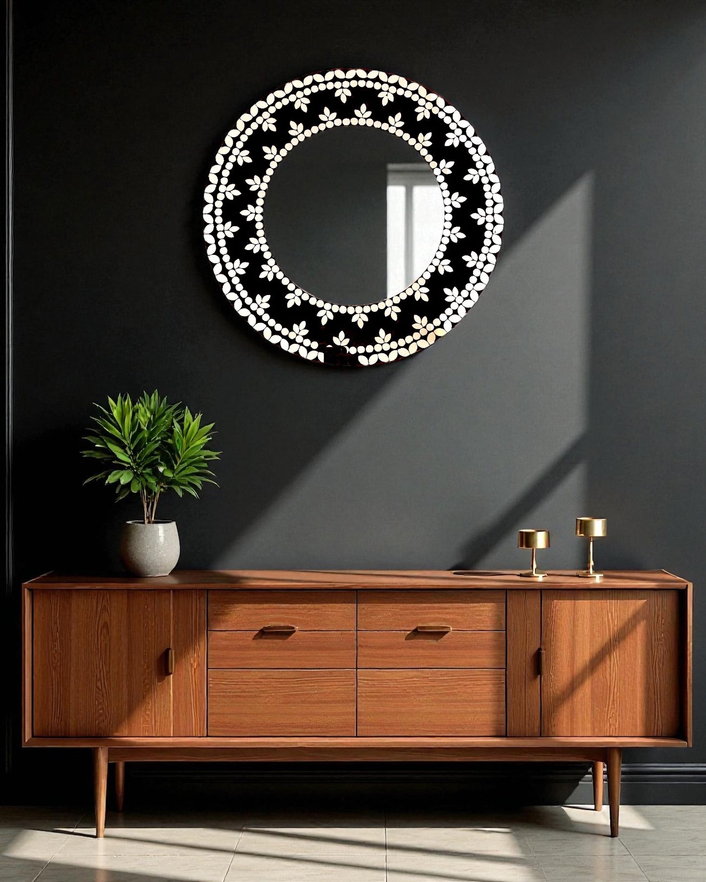 Velvet Amber Mirror Mosaic Wall Mirror – Handcrafted Round Floral Design by Mirroza