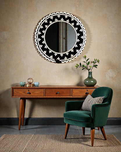 Velvet Amber Mirror Mosaic Wall Mirror – Handcrafted Round Floral Design by Mirroza