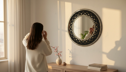 Black & Gold Mandala Mirror Mosaic Wall Hanging Round Set by Mirroza (3-Pack)