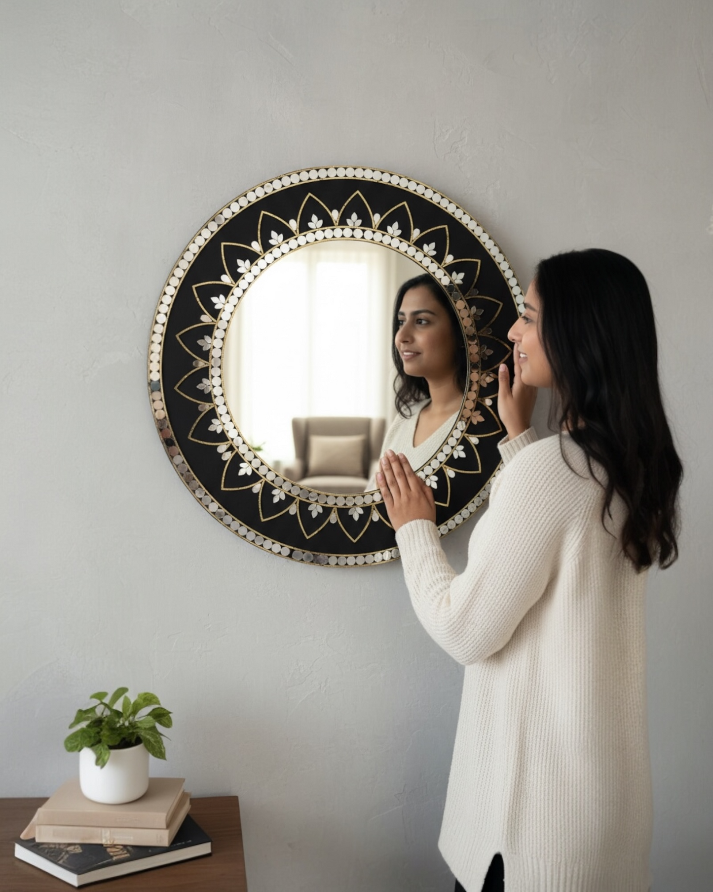 Black & Gold Mandala Mirror Mosaic Wall Hanging Round Set by Mirroza (3-Pack)