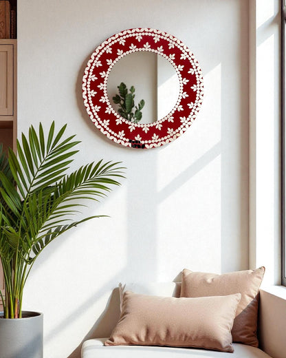 Velvet Amber Mirror Mosaic Wall Mirror – Handcrafted Round Floral Design by Mirroza