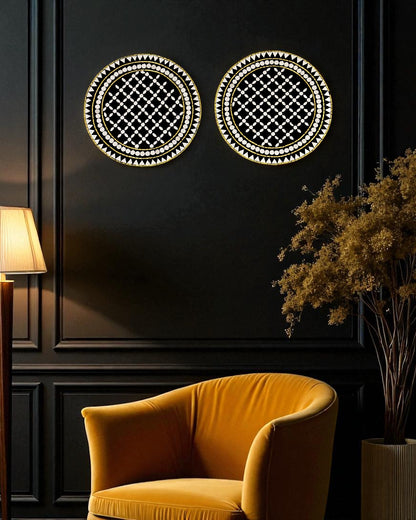 Black & Gold Mandala Mirror Mosaic Wall Hangings – 2-Piece Round Set