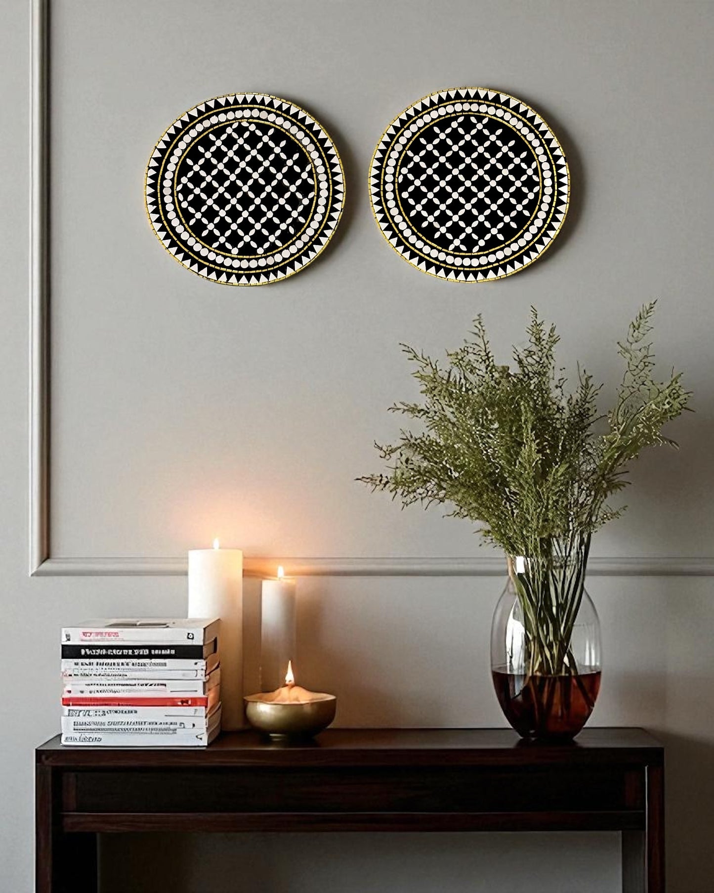Black & Gold Mandala Mirror Mosaic Wall Hangings – 2-Piece Round Set