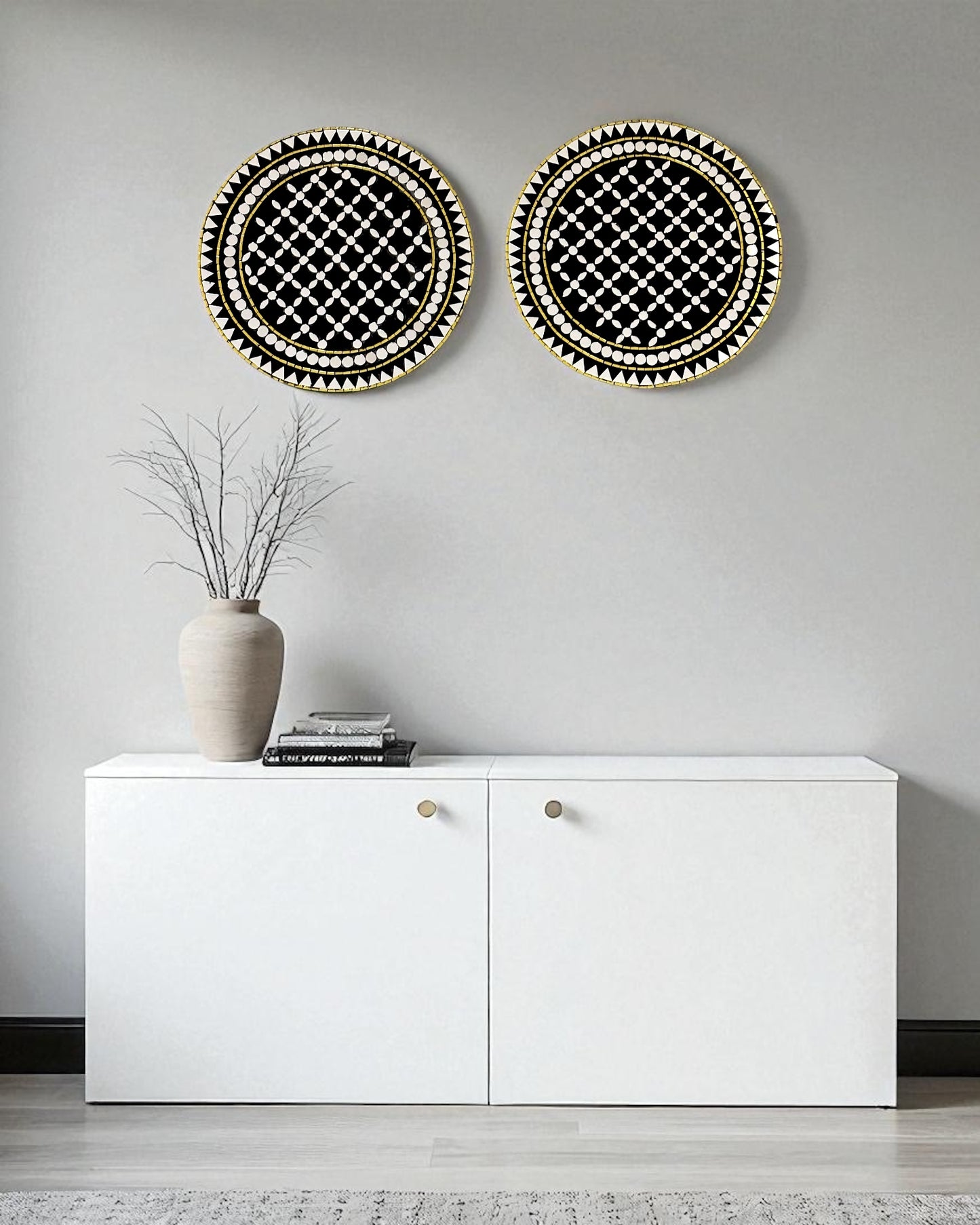 Black & Gold Mandala Mirror Mosaic Wall Hangings – 2-Piece Round Set