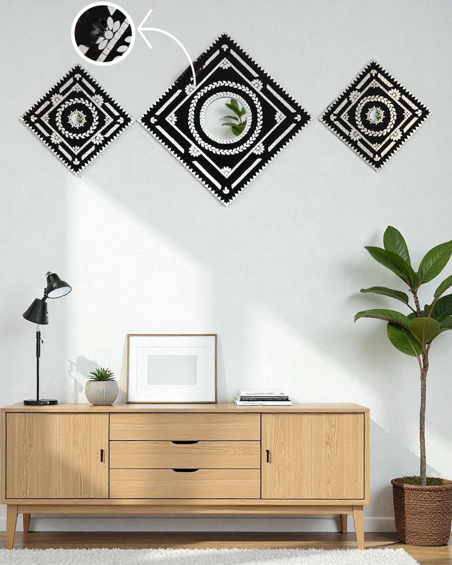 Black Prism – 3-Piece Diamond Mirror Mosaic Wall Hanging Set by Mirroza