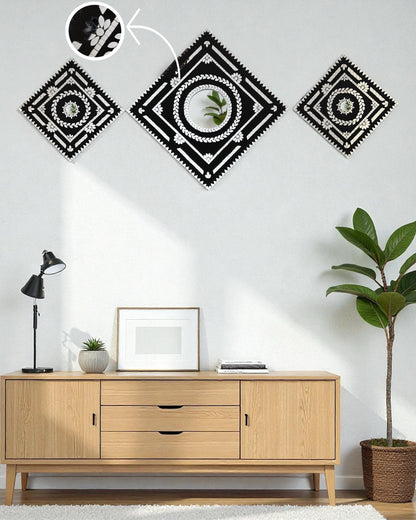 Black Prism – 3-Piece Diamond Mirror Mosaic Wall Hanging Set by Mirroza