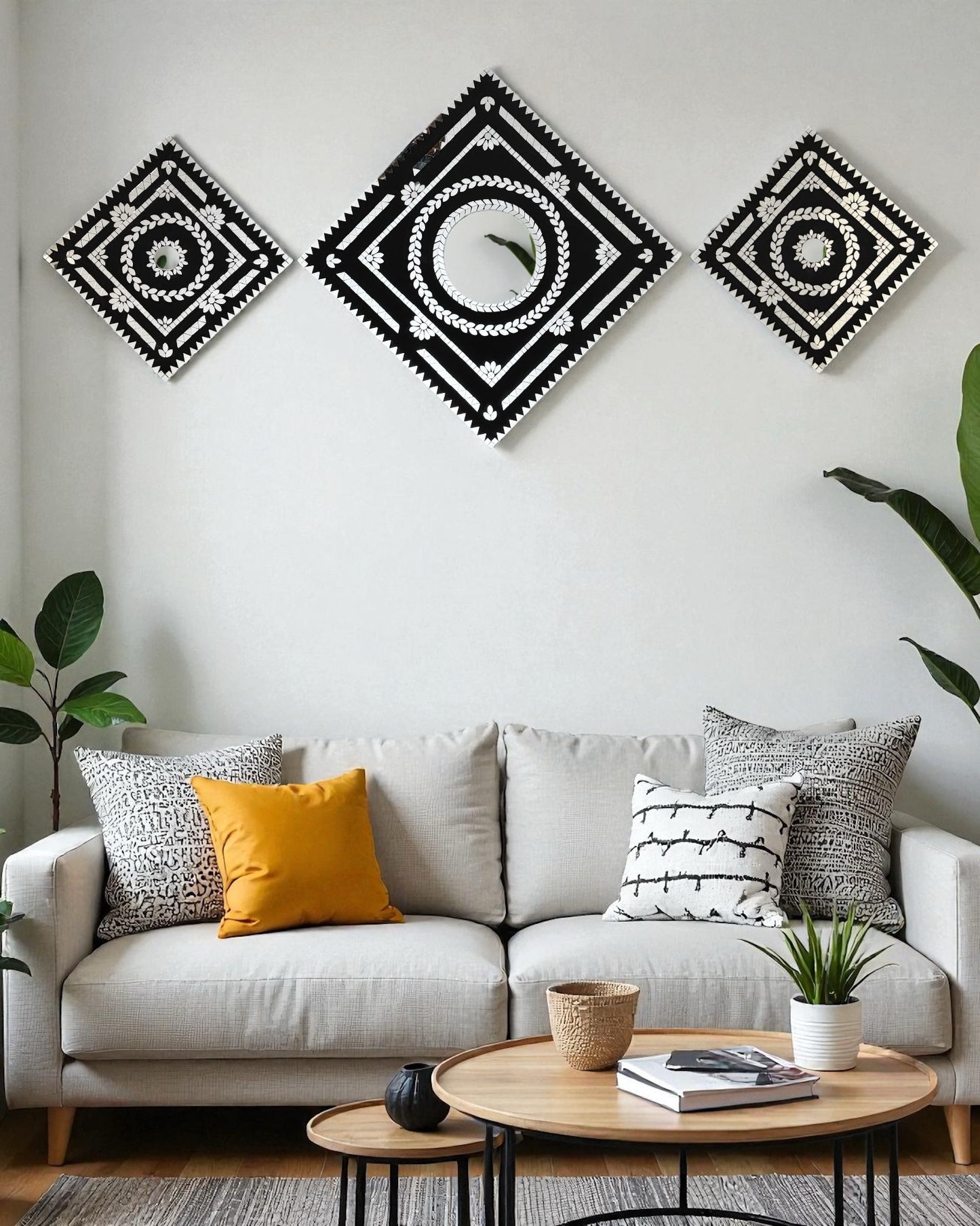 Black Prism – 3-Piece Diamond Mirror Mosaic Wall Hanging Set by Mirroza