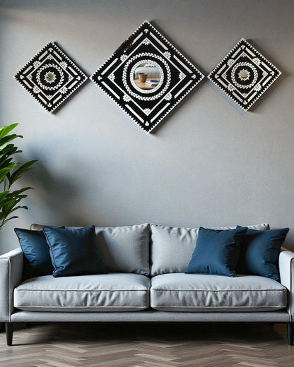 Black Prism – 3-Piece Diamond Mirror Mosaic Wall Hanging Set by Mirroza