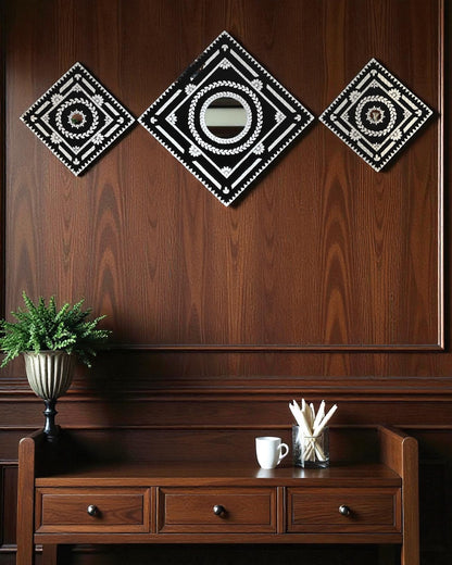 Black Prism – 3-Piece Diamond Mirror Mosaic Wall Hanging Set by Mirroza