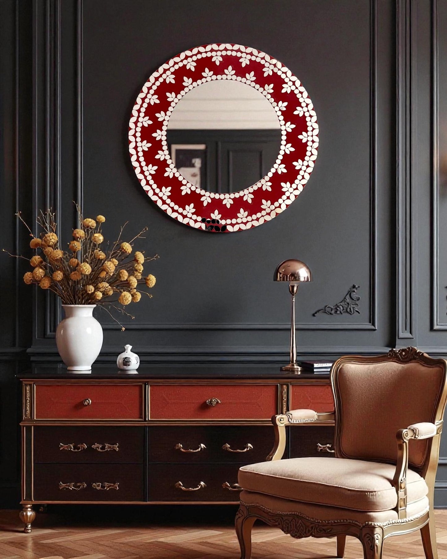 Velvet Amber Mirror Mosaic Wall Mirror – Handcrafted Round Floral Design by Mirroza