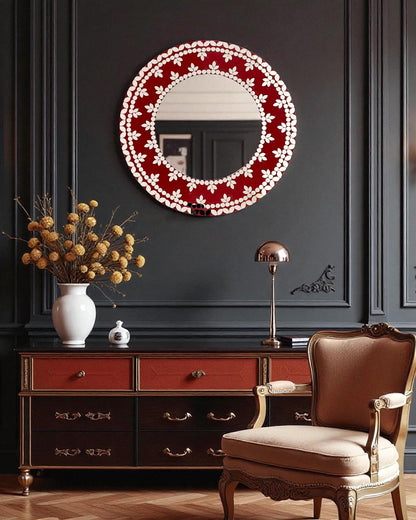 Velvet Amber Mirror Mosaic Wall Mirror – Handcrafted Round Floral Design by Mirroza