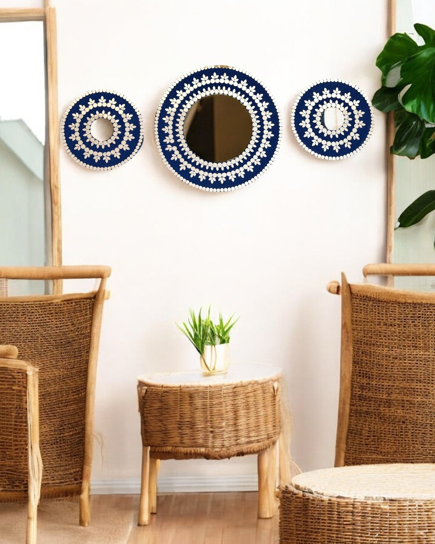 Midnight Bloom 3-Piece Mirror Mosaic Wall Art | Handmade Wall Hanging Set By Mirroza
