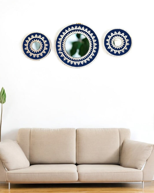 Midnight Bloom 3-Piece Mirror Mosaic Wall Art | Handmade Wall Hanging Set By Mirroza
