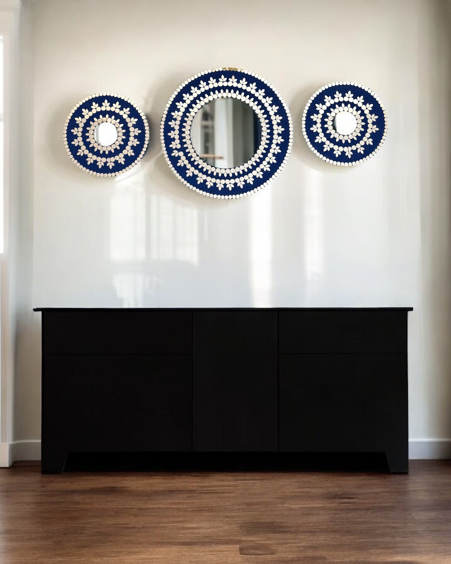 Midnight Bloom 3-Piece Mirror Mosaic Wall Art | Handmade Wall Hanging Set By Mirroza