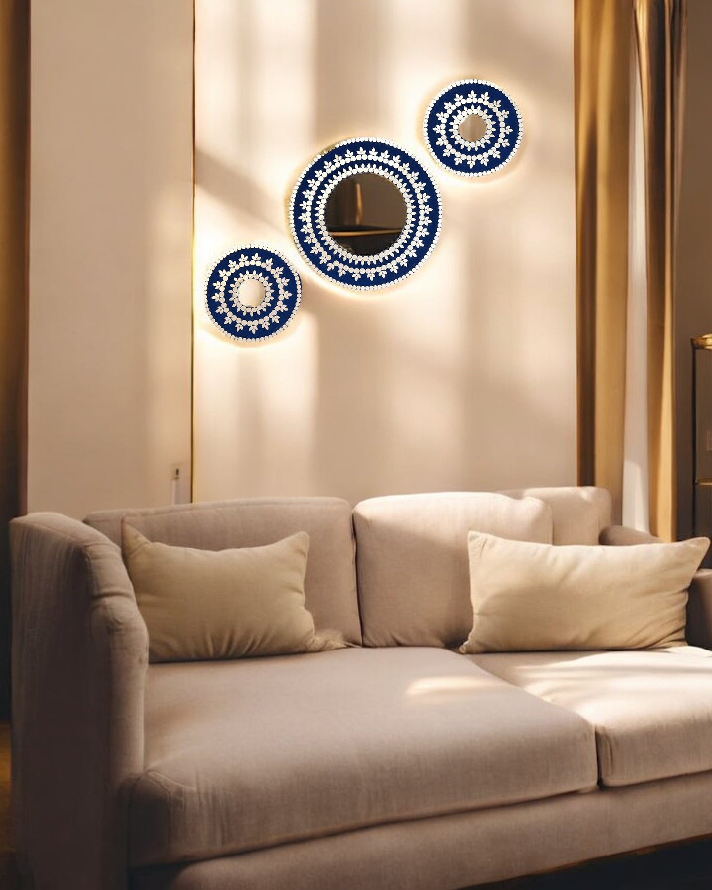 Midnight Bloom 3-Piece Mirror Mosaic Wall Art | Handmade Wall Hanging Set By Mirroza
