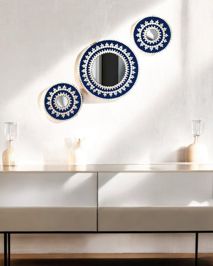 Midnight Bloom 3-Piece Mirror Mosaic Wall Art | Handmade Wall Hanging Set By Mirroza