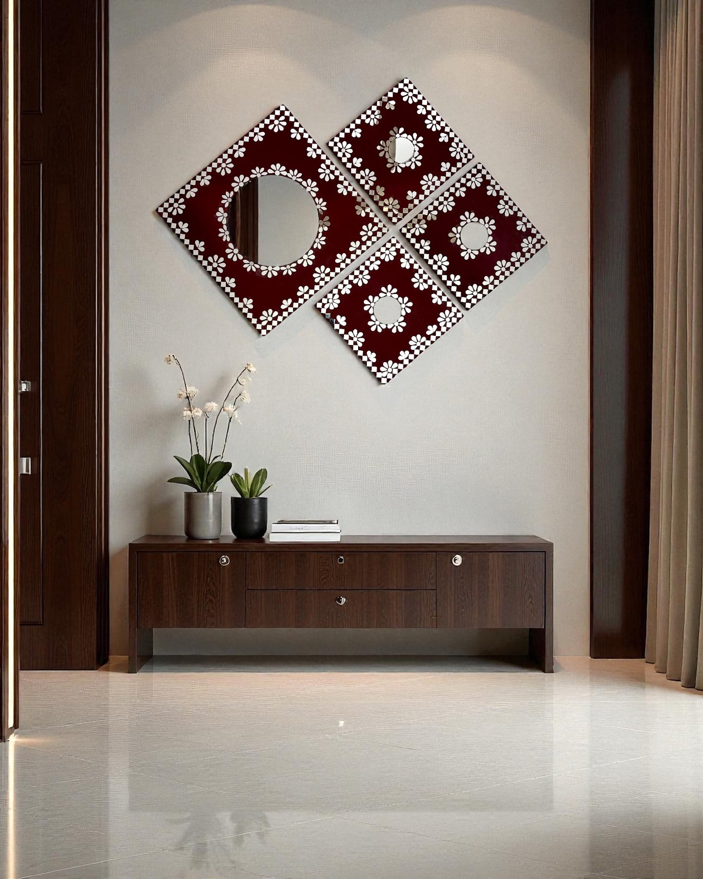 Midnight Merlot 4-Piece Mirror Mosaic Wall Hanging Set | Handcrafted by Mirroza