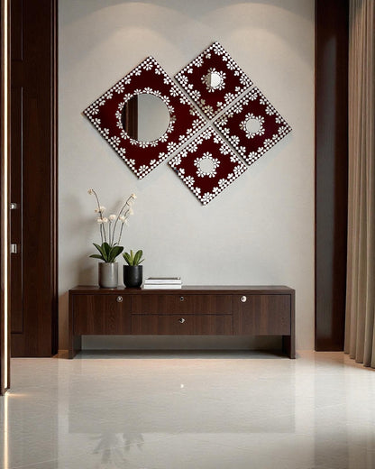 Midnight Merlot 4-Piece Mirror Mosaic Wall Hanging Set | Handcrafted by Mirroza