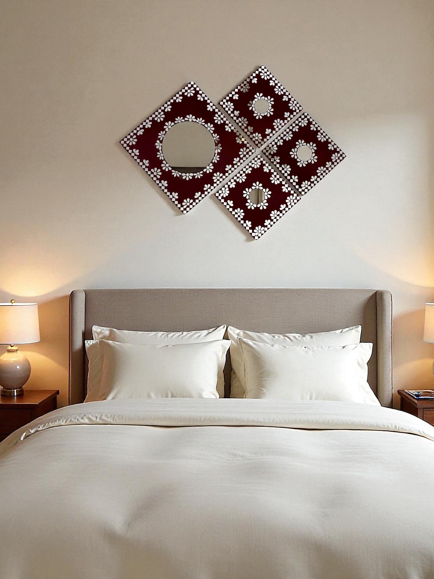 Midnight Merlot 4-Piece Mirror Mosaic Wall Hanging Set | Handcrafted by Mirroza