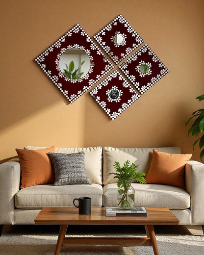 Midnight Merlot 4-Piece Mirror Mosaic Wall Hanging Set | Handcrafted by Mirroza