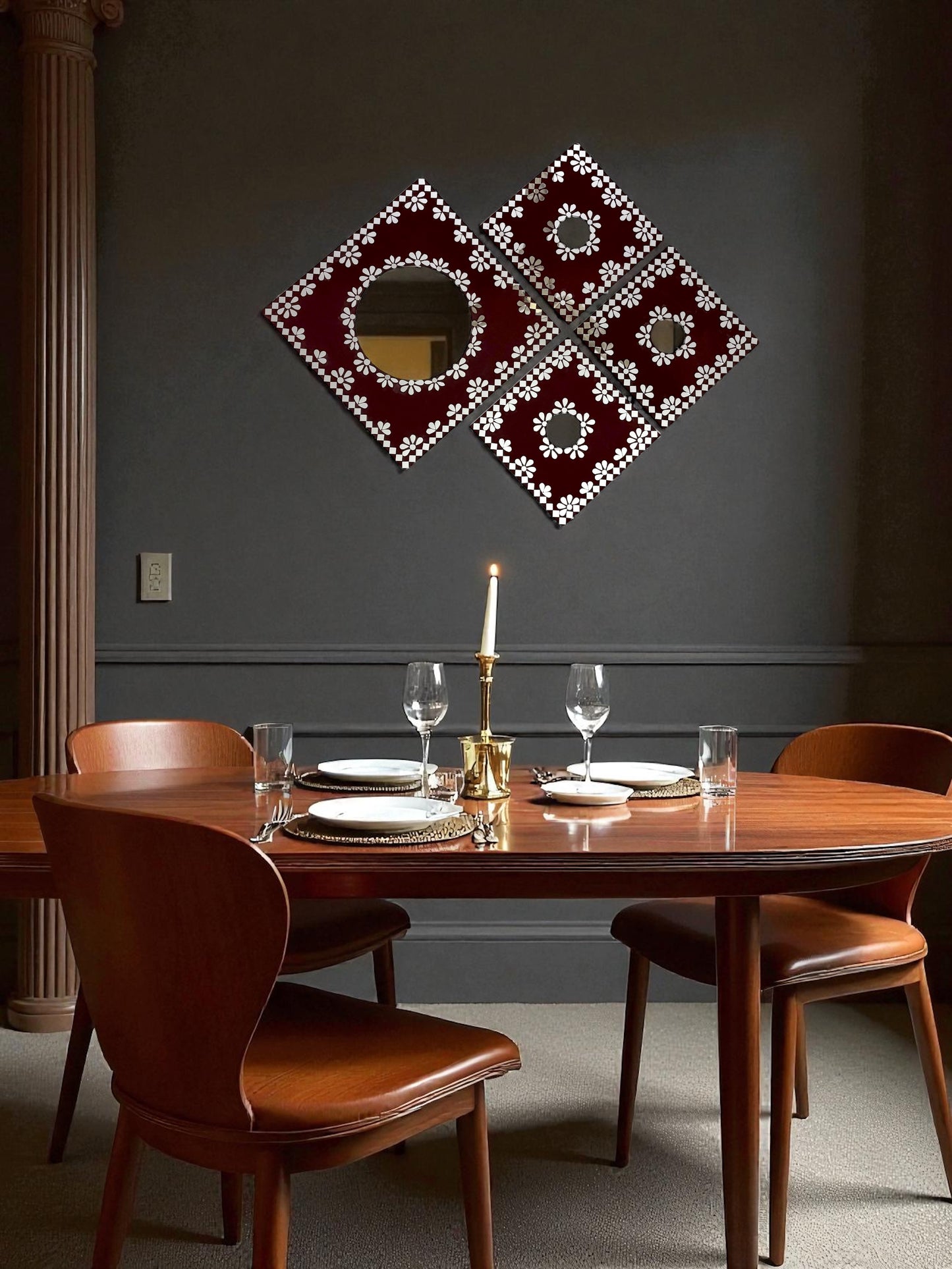 Midnight Merlot 4-Piece Mirror Mosaic Wall Hanging Set | Handcrafted by Mirroza