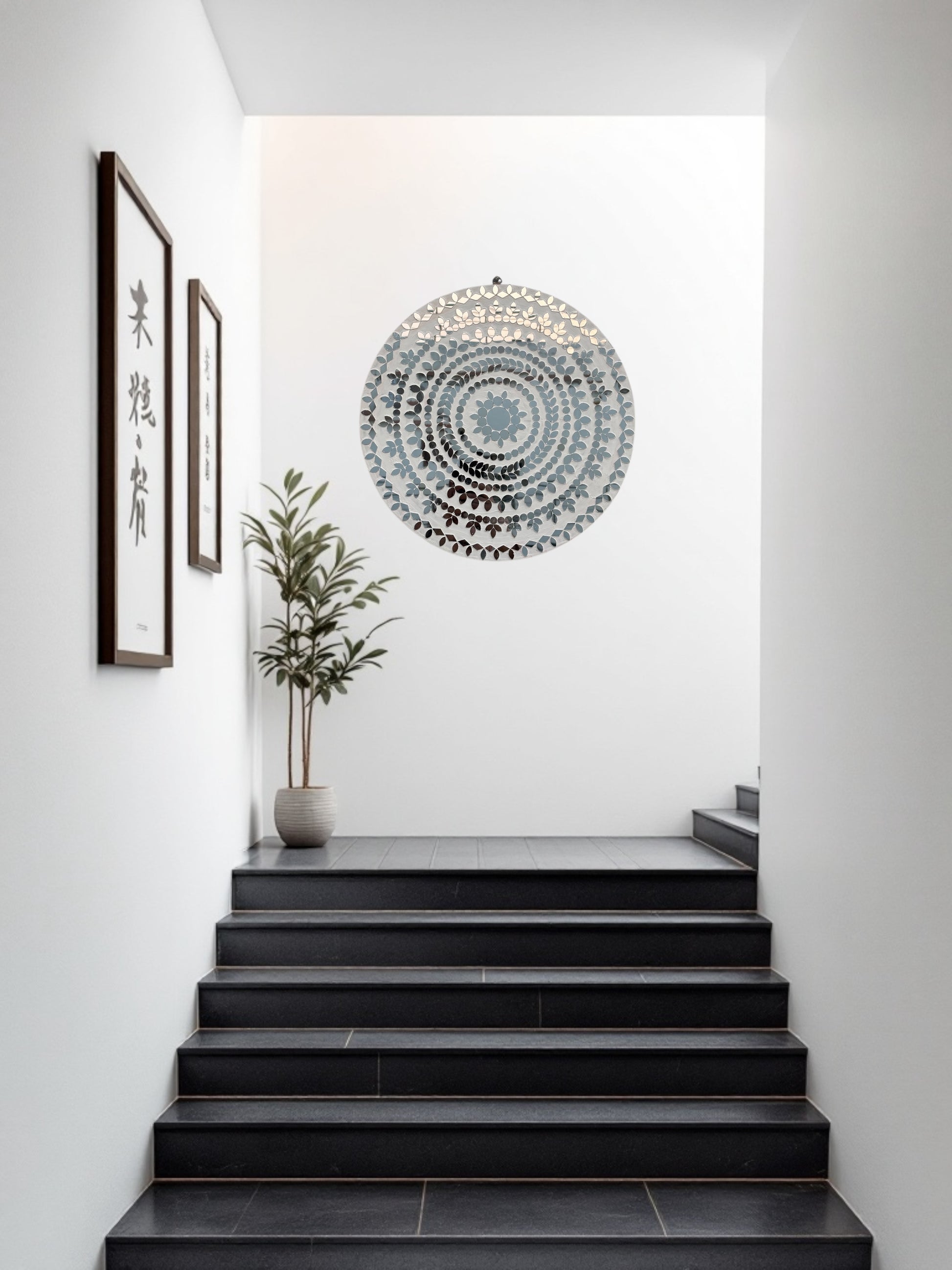 Close-up of hanging mechanism of handcrafted mosaic mirror by Mirroza