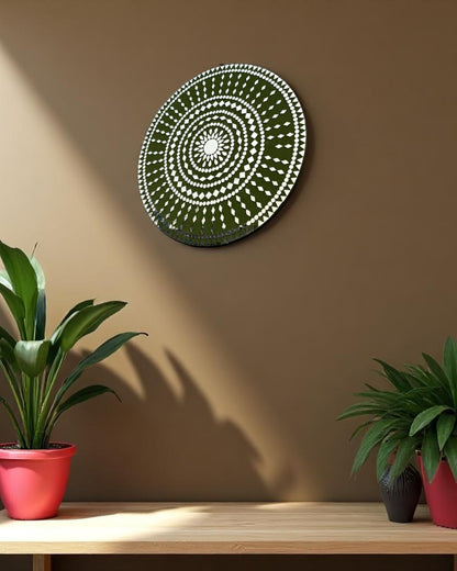 Left side perspective of Mirroza’s Olive Bloom mosaic wall mirror showcasing detailed craftsmanship and elegant floral layou
