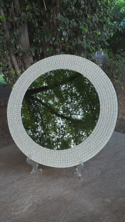 Ivory Mosaic Round Mirror – Handcrafted Wall Hanging by Mirroza
