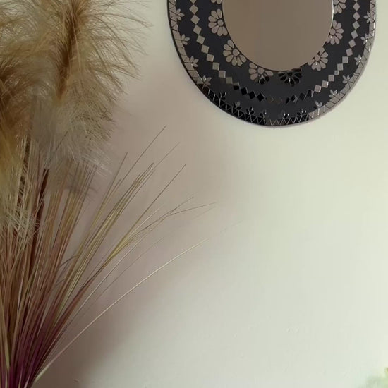 Black bloom round mirror mosaic product reveal