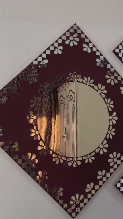 Midnight Merlot 4-Piece Mirror Mosaic Wall Hanging Set | Handcrafted by Mirroza