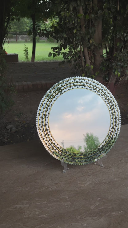 Handcrafted Black & Gold Round Mirror Mosaic Wall Hanging by Mirroza