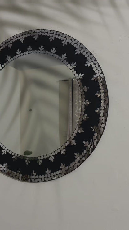 Velvet Amber Mirror Mosaic Wall Mirror – Handcrafted Round Floral Design by Mirroza