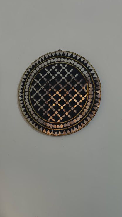 Black & Gold Mandala Mirror Mosaic Wall Hangings – 2-Piece Round Set