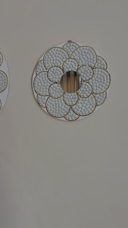 White & Gold Bloom | Handcrafted Pearl Mosaic Mirror Set (3-Pack) by Mirroza