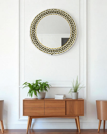 Handcrafted Black & Gold Round Mirror Mosaic Wall Hanging by Mirroza