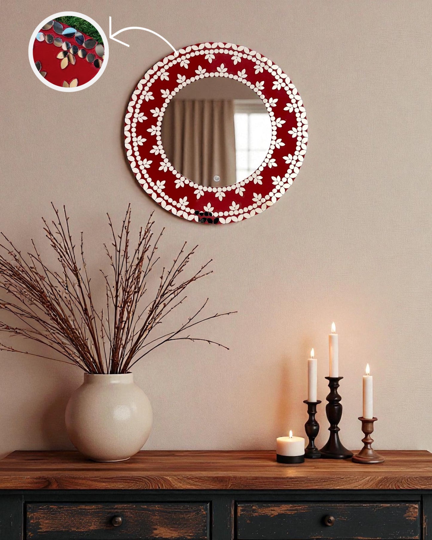 Velvet Amber Mirror Mosaic Wall Mirror – Handcrafted Round Floral Design by Mirroza