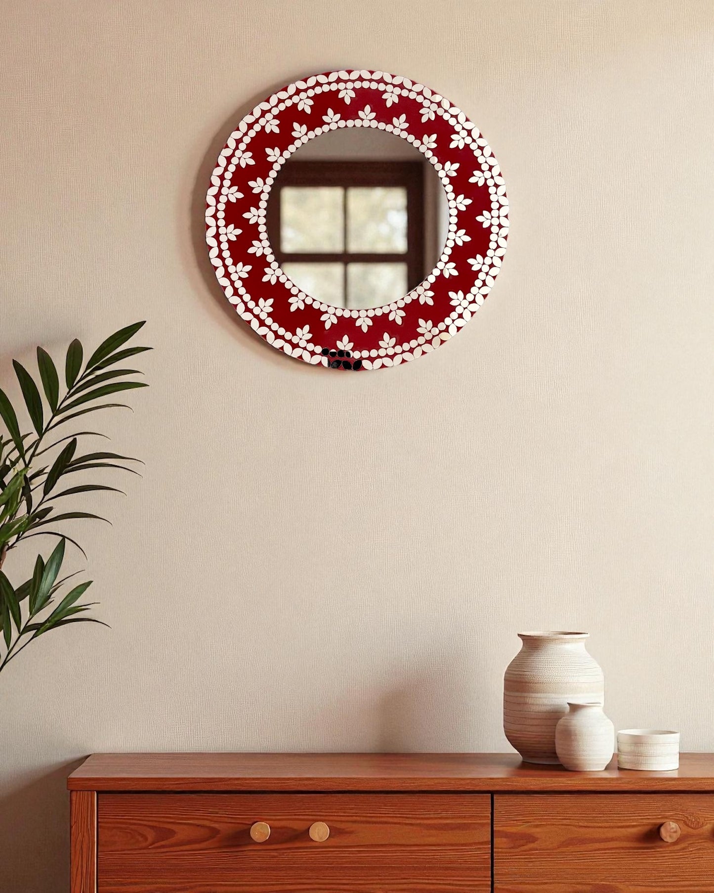 Velvet Amber Mirror Mosaic Wall Mirror – Handcrafted Round Floral Design by Mirroza
